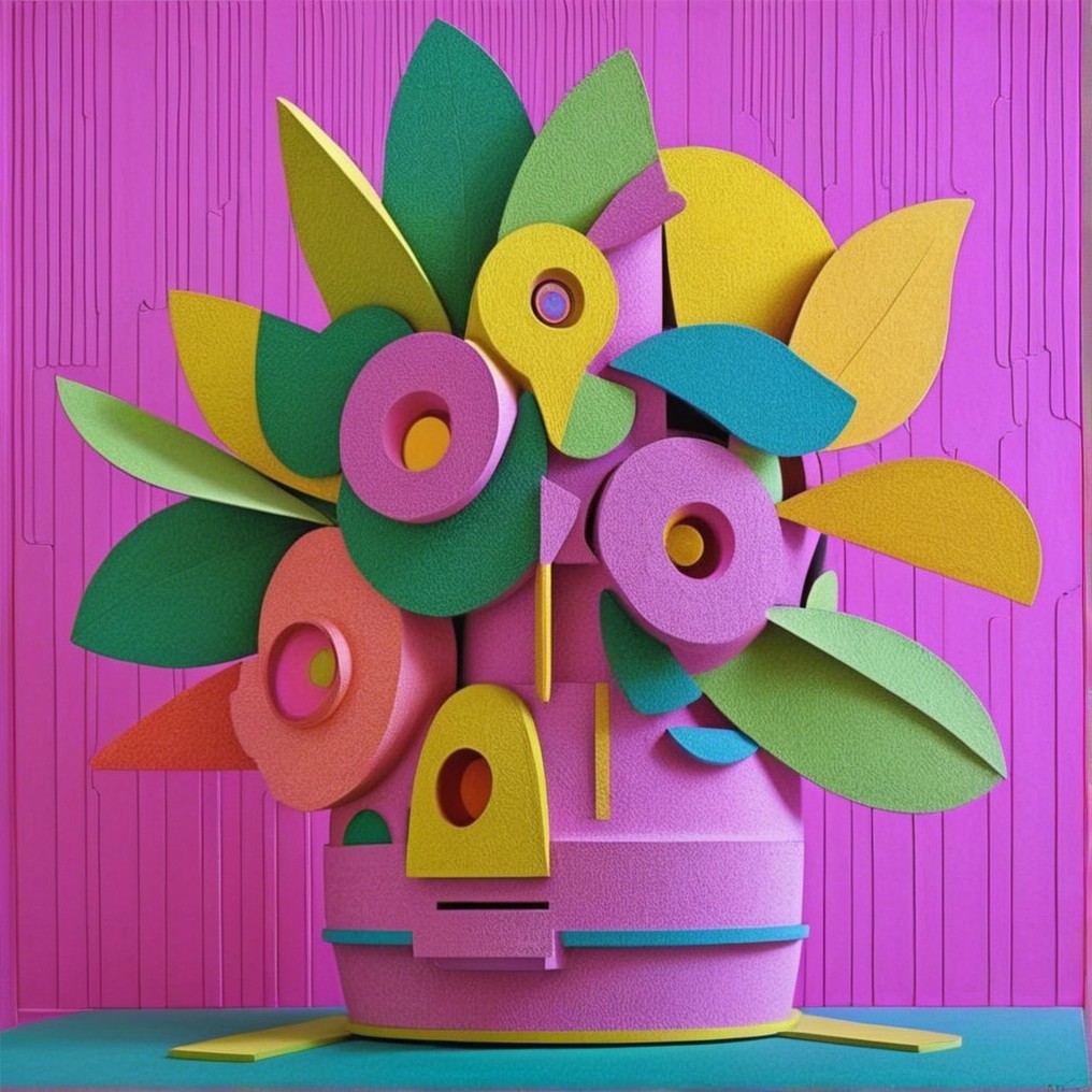 Vibrant Abstract Sculpture of Colorful Floral Shapes