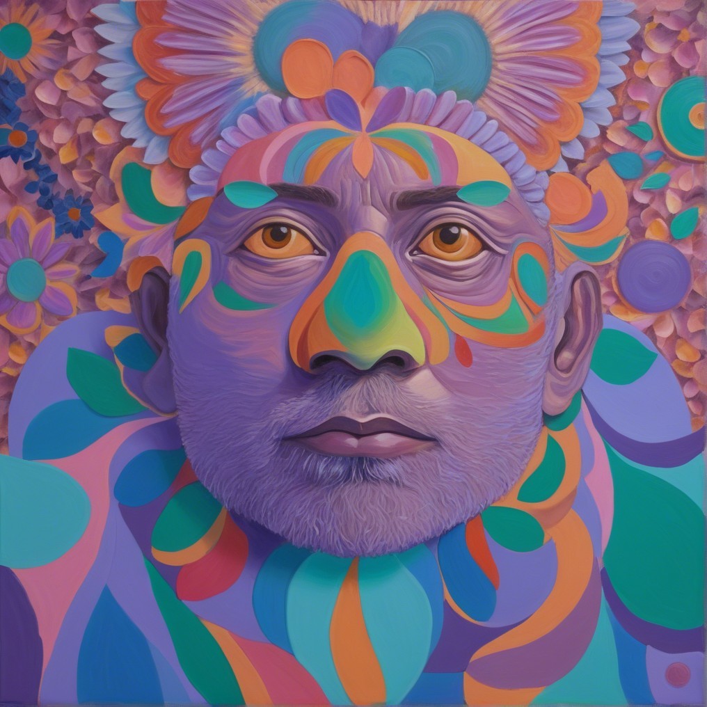 Vibrant Portrait of a Man with Floral Patterns