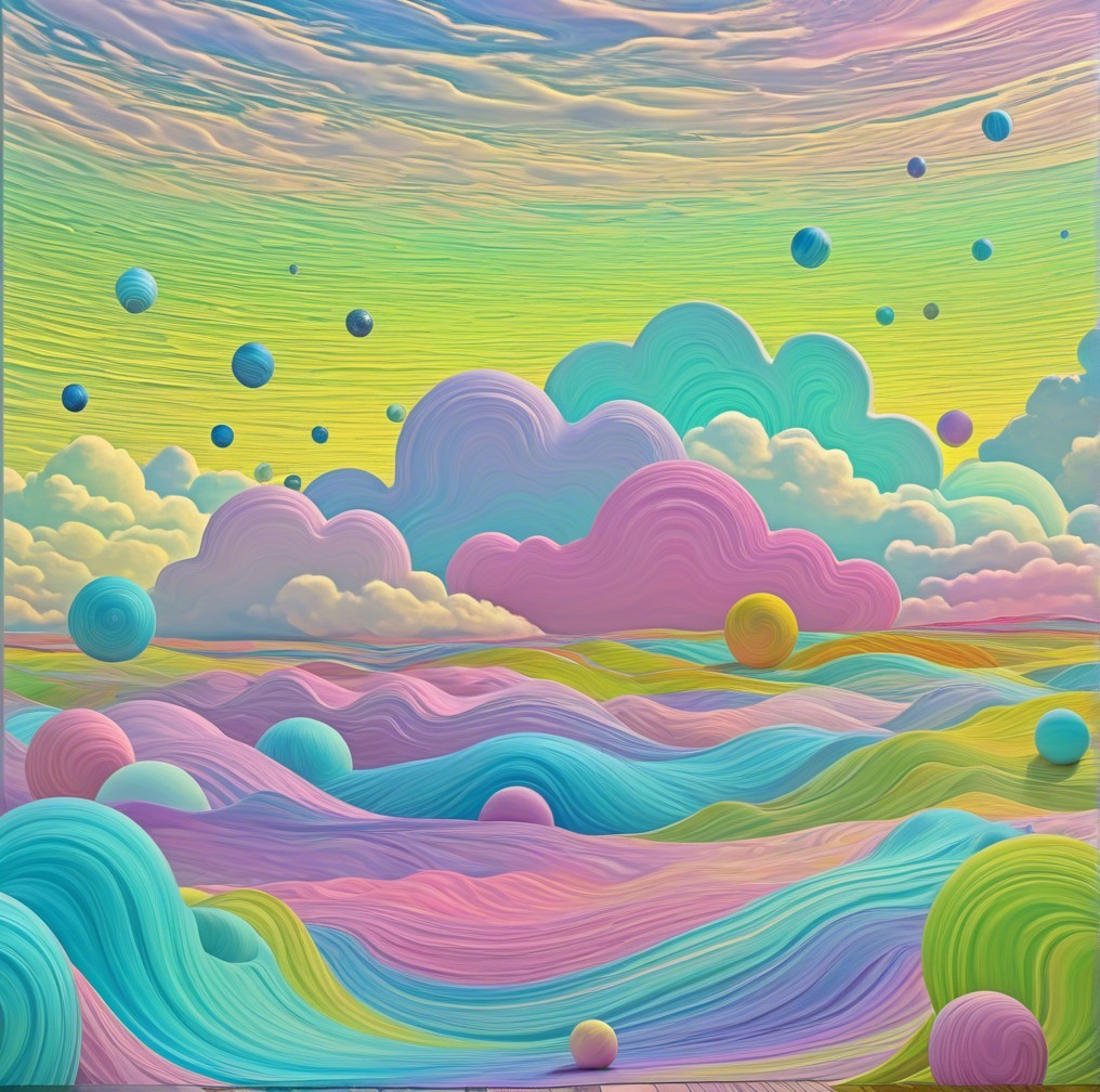 Surreal Landscape with Pastel Colors and Floating Spheres