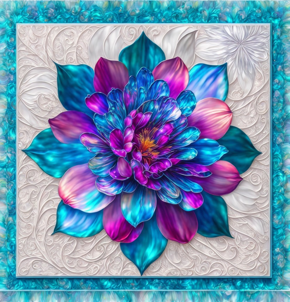 Vivid Ornate Flower in Blue, Purple, and Pink Colors
