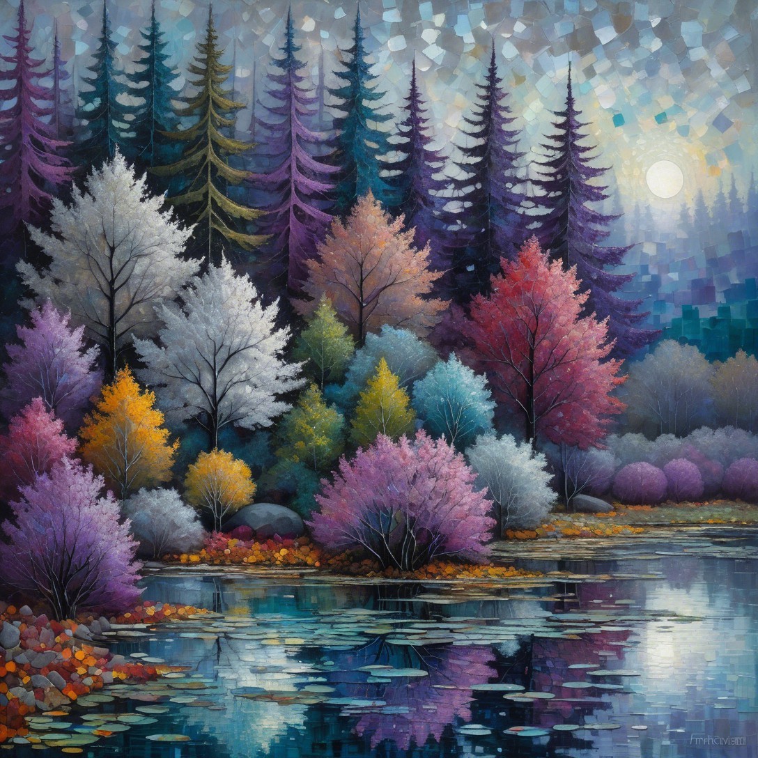 Vibrant Abstract Forest Scene with Tranquil River