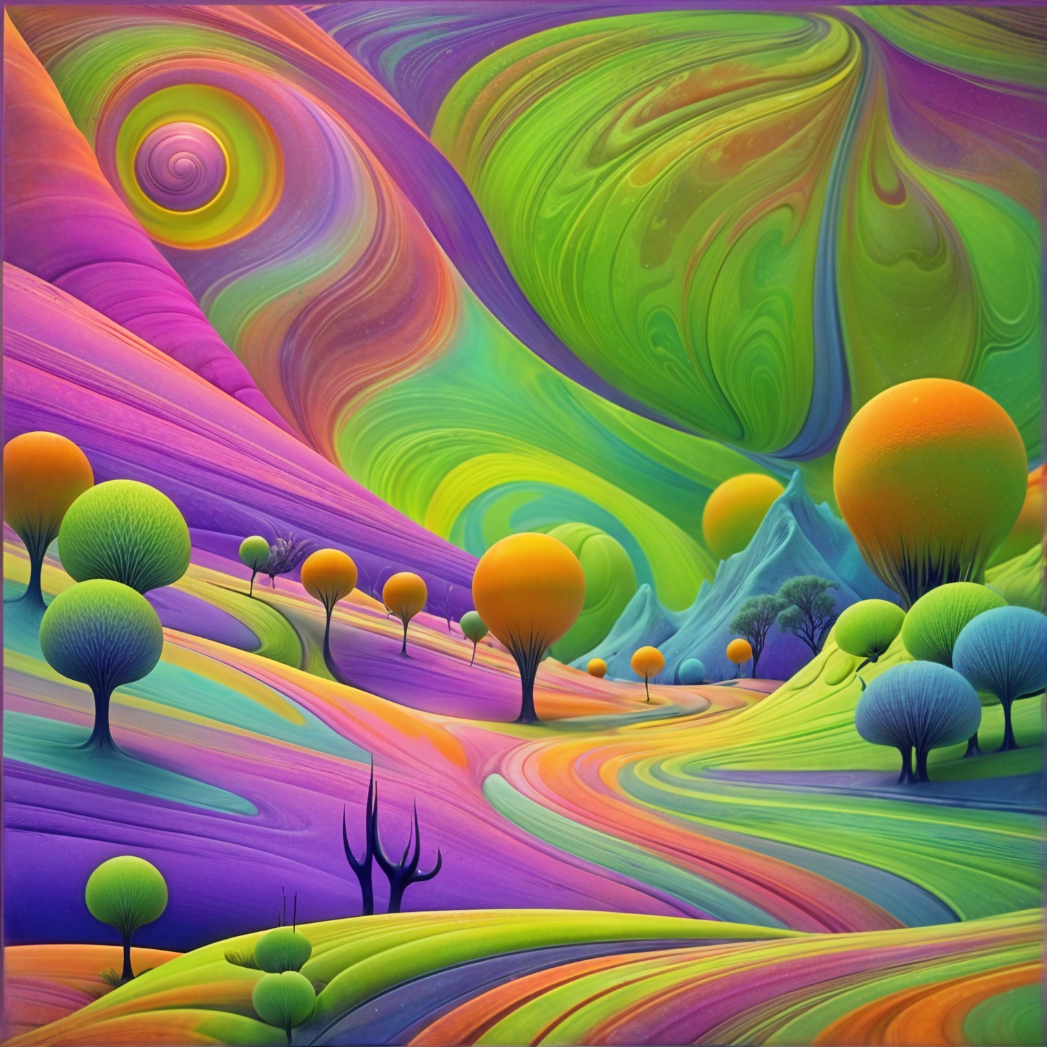 Vibrant Surreal Landscape with Colorful Elements