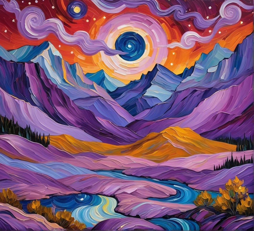 Vibrant Landscape with Mountains and Colorful Sky