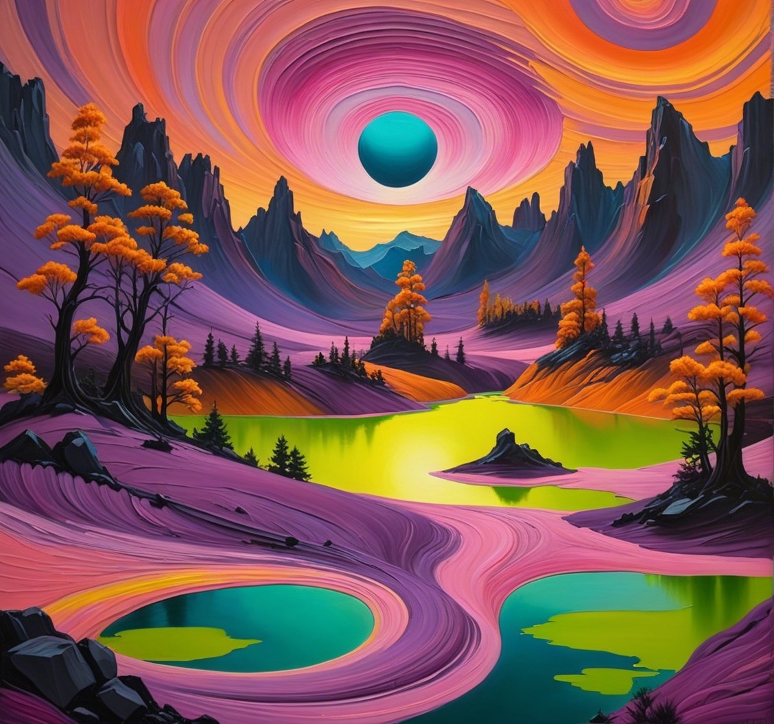 Surreal Landscape with Vibrant Colors and Mountains