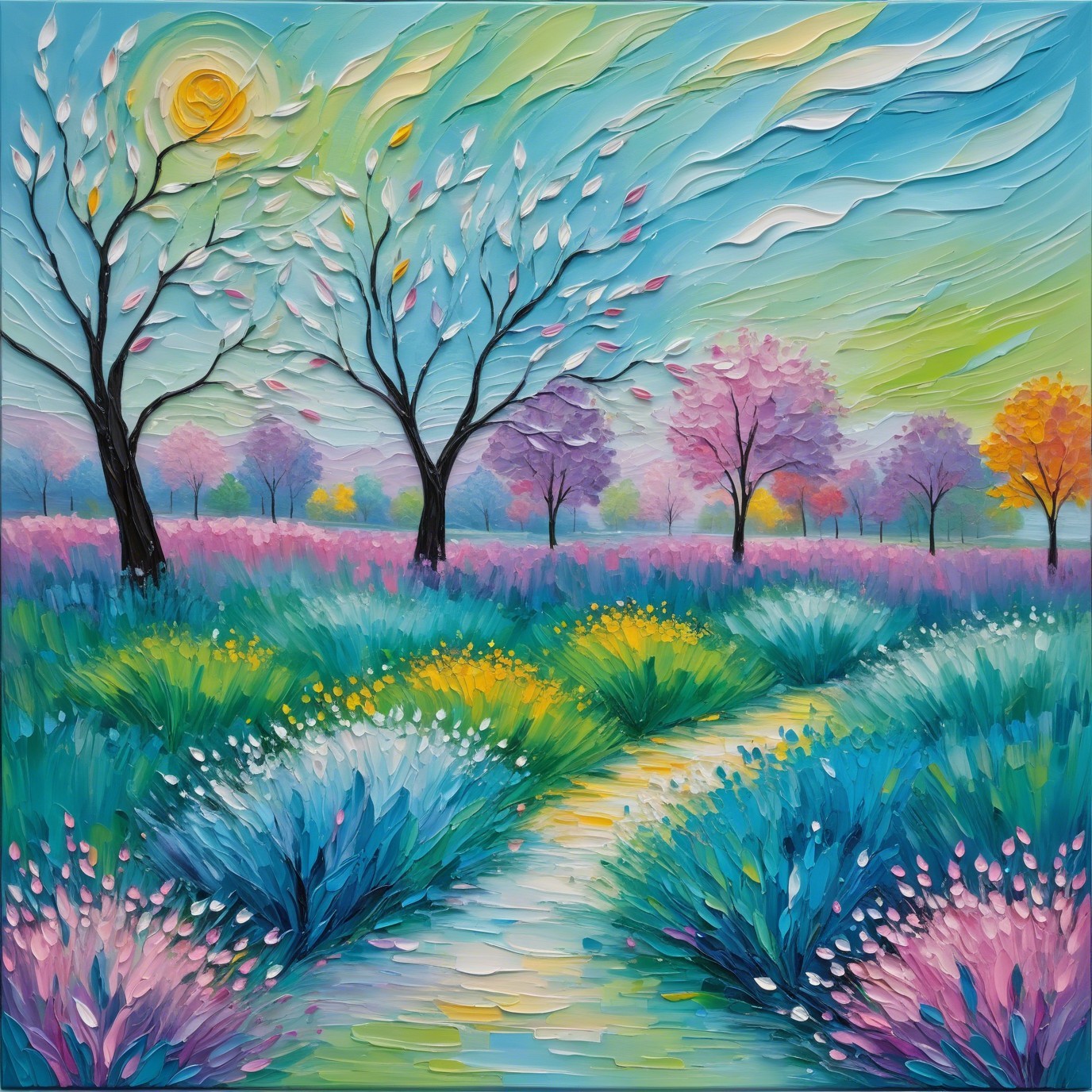 Impressionistic Landscape with Vibrant Colors and Textures