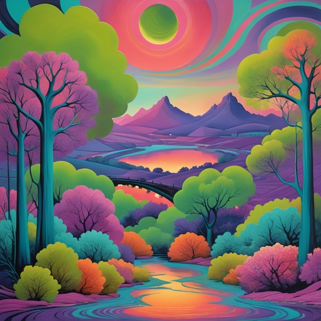 Vibrant Landscape with Colorful Trees and Mountains