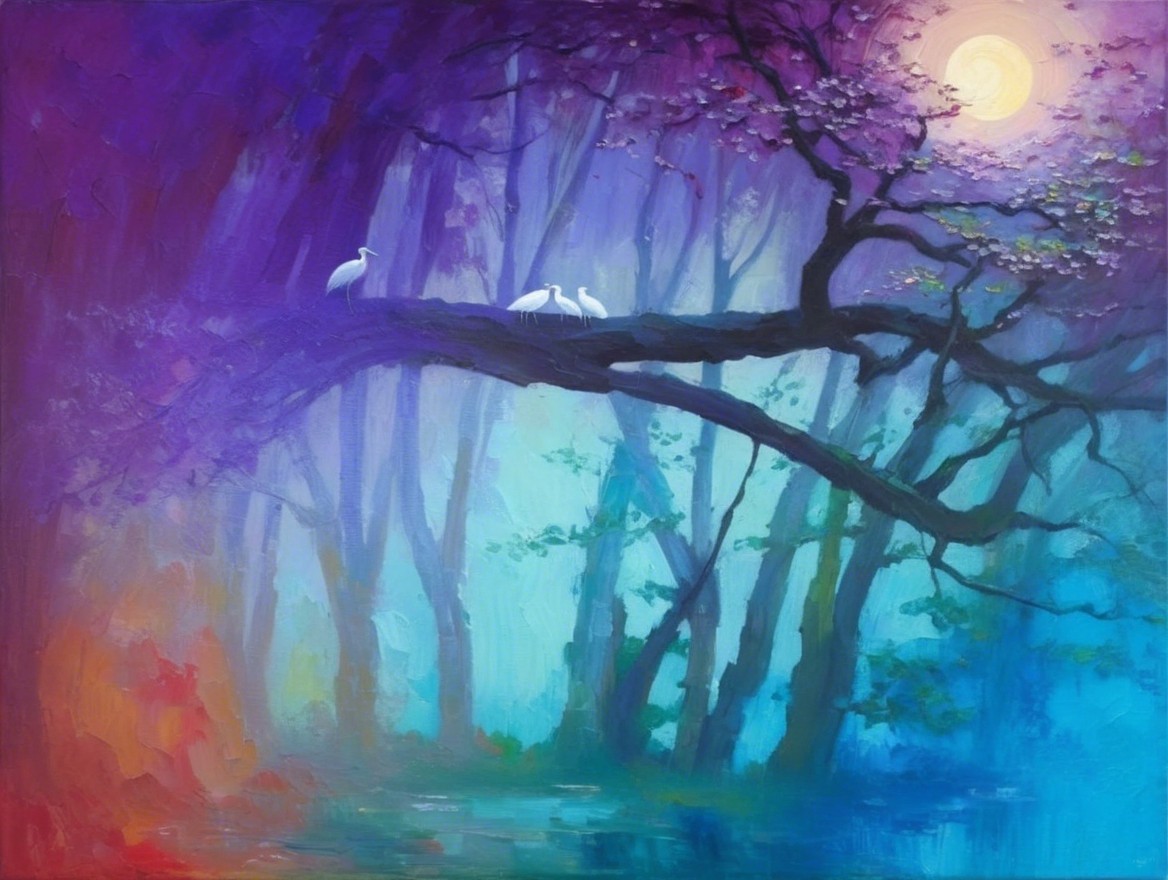 Serene Landscape with Purple and Blue Hues in Forest