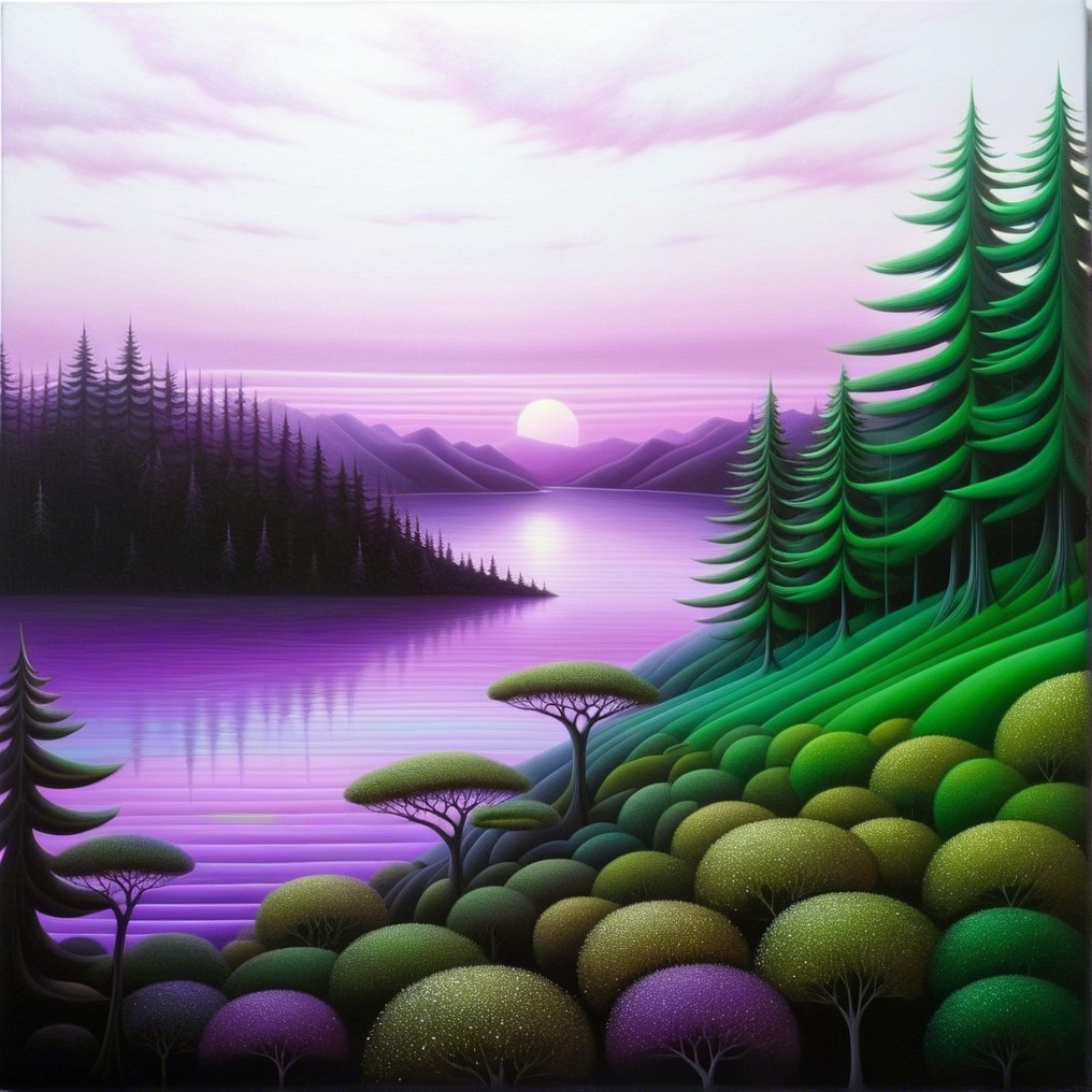 Tranquil Lake Landscape with Vibrant Hills and Sunset