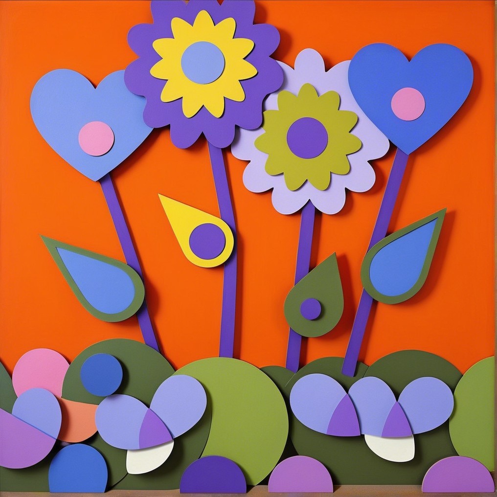 Abstract Floral Composition with Geometric Shapes
