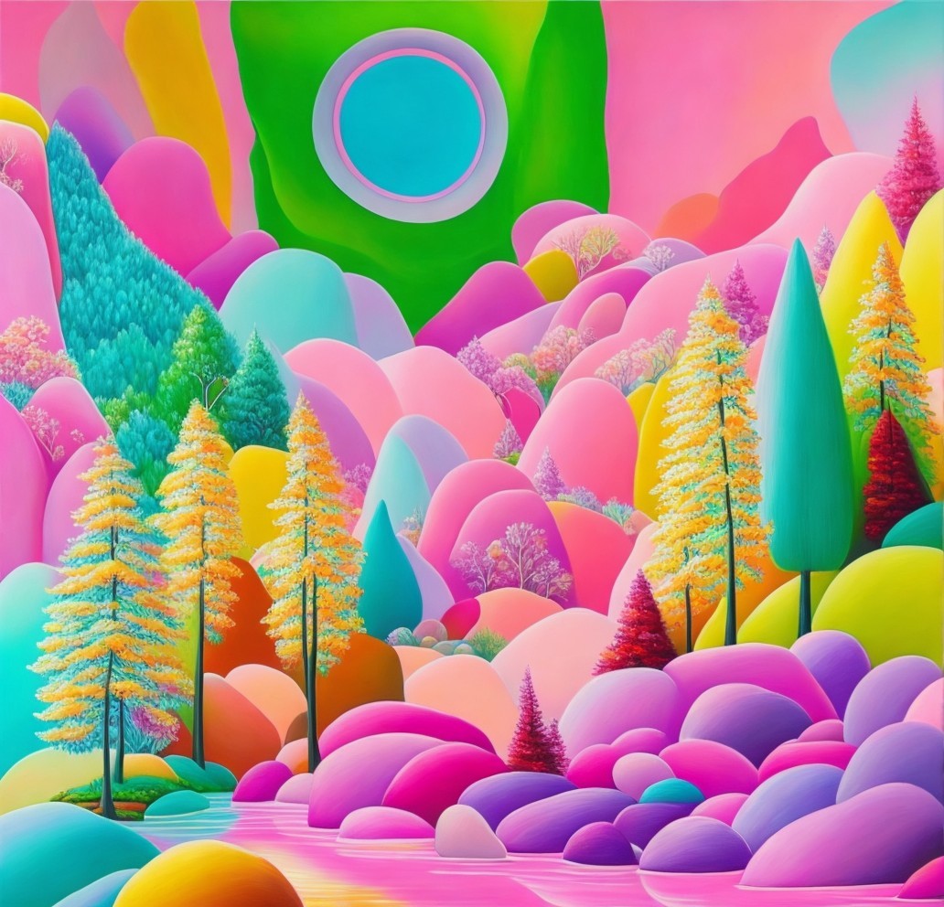 Vibrant Landscape with Colorful Hills and Trees