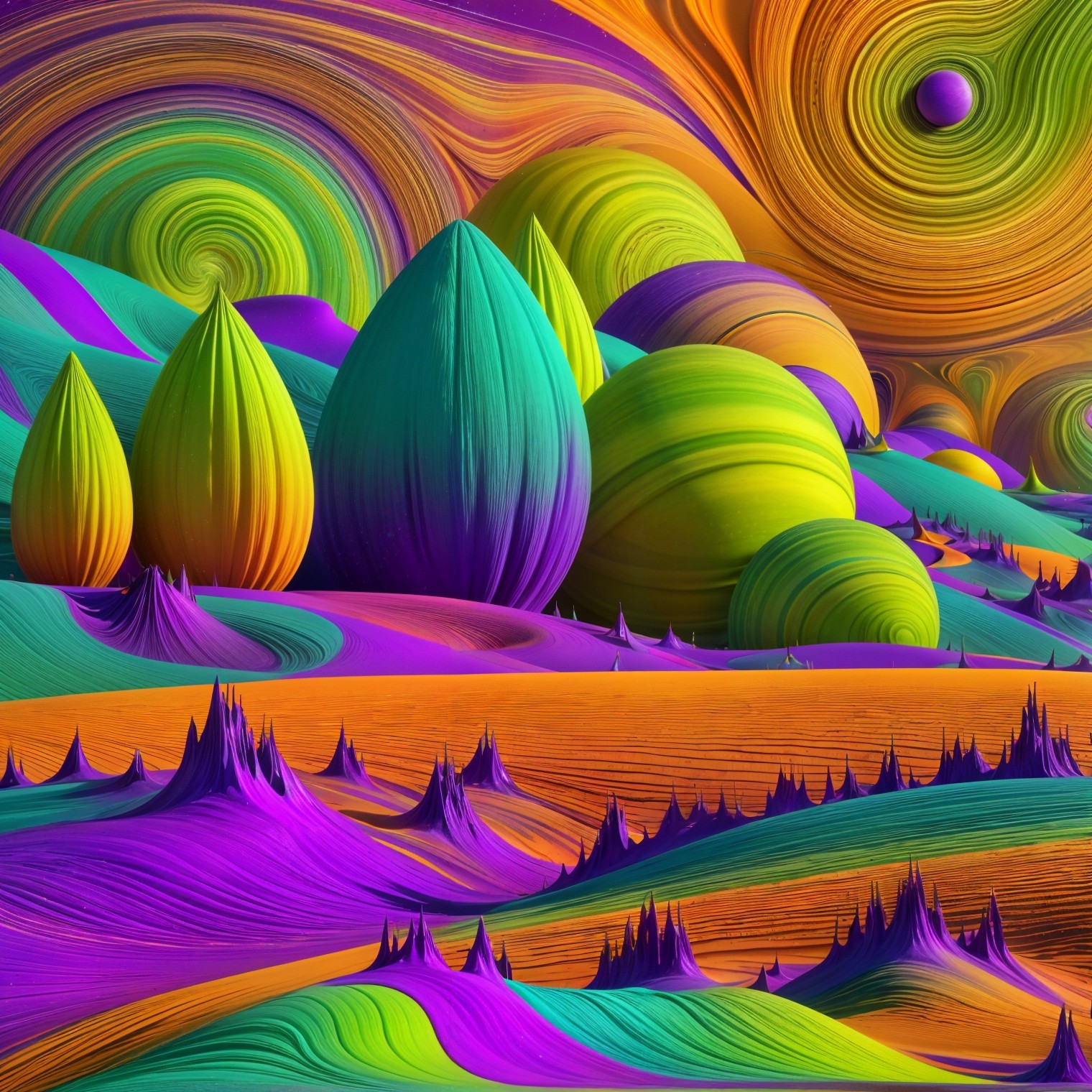 Surreal Landscape with Vibrant Colors and Shapes