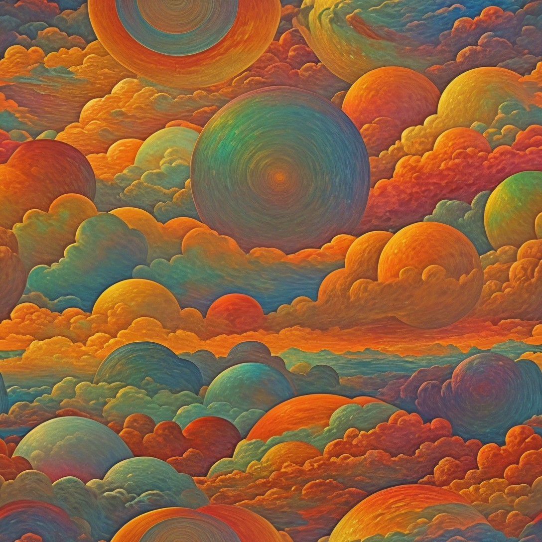 Vibrant Cosmic Landscape with Swirling Colors and Spheres
