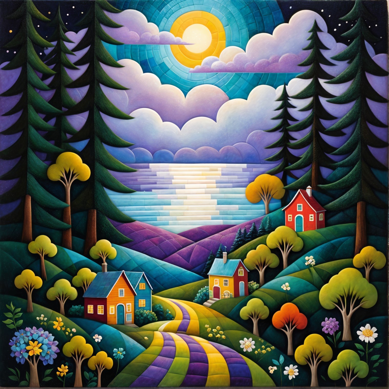 Vibrant Landscape with Colorful Houses and Nature