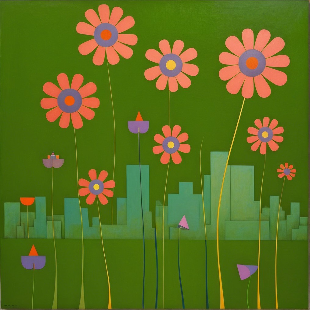 Vibrant Floral and Geometric Abstract Artwork