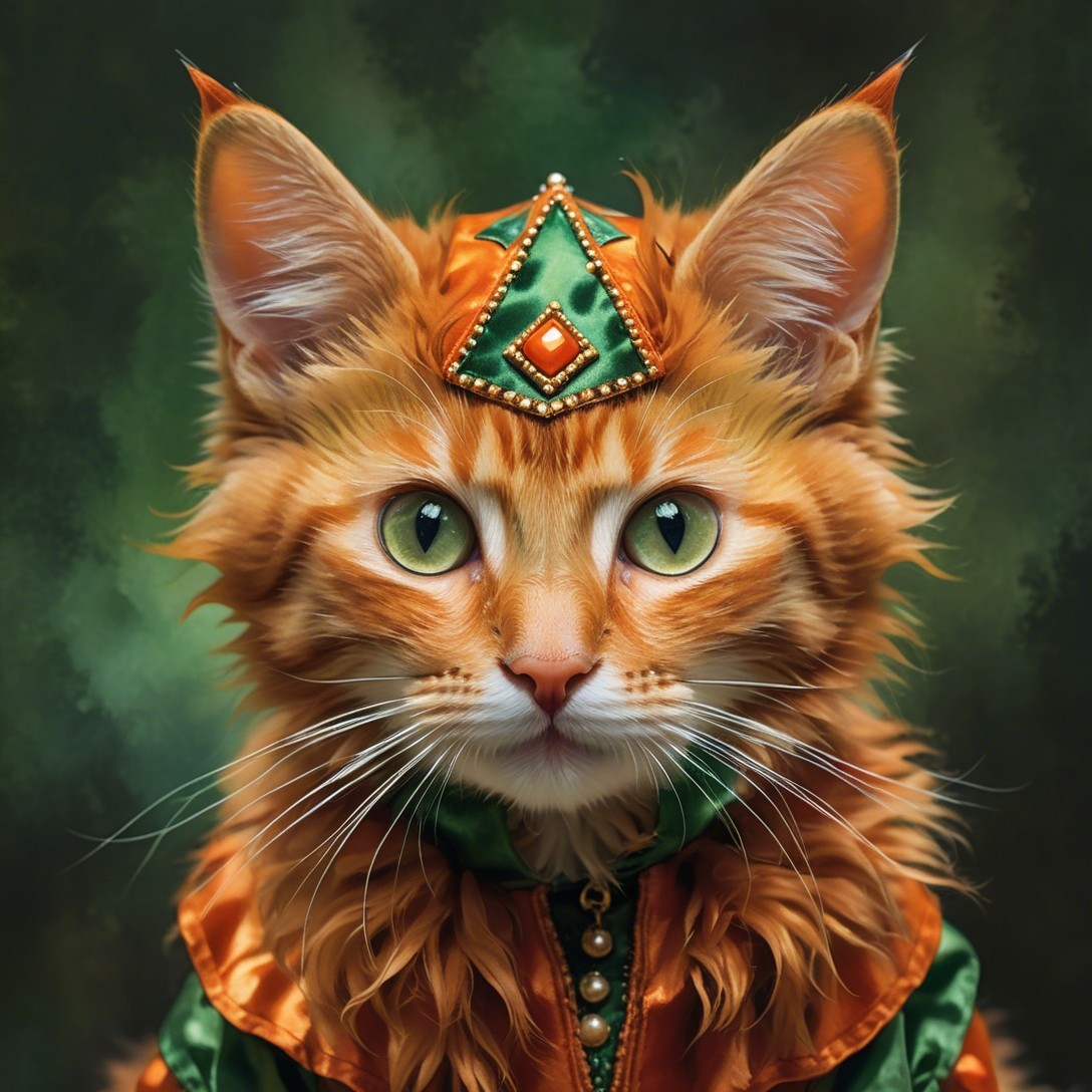 Regal Cat with Orange Coat and Decorative Crown