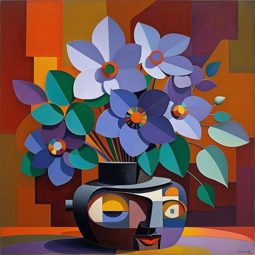 Abstract Floral Composition in Bold Geometric Vase
