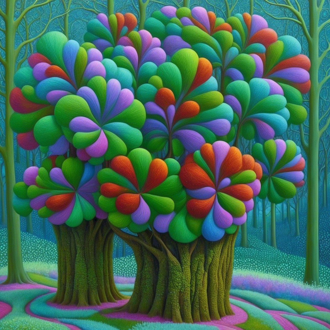 Surreal Landscape with Oversized Heart-Shaped Trees