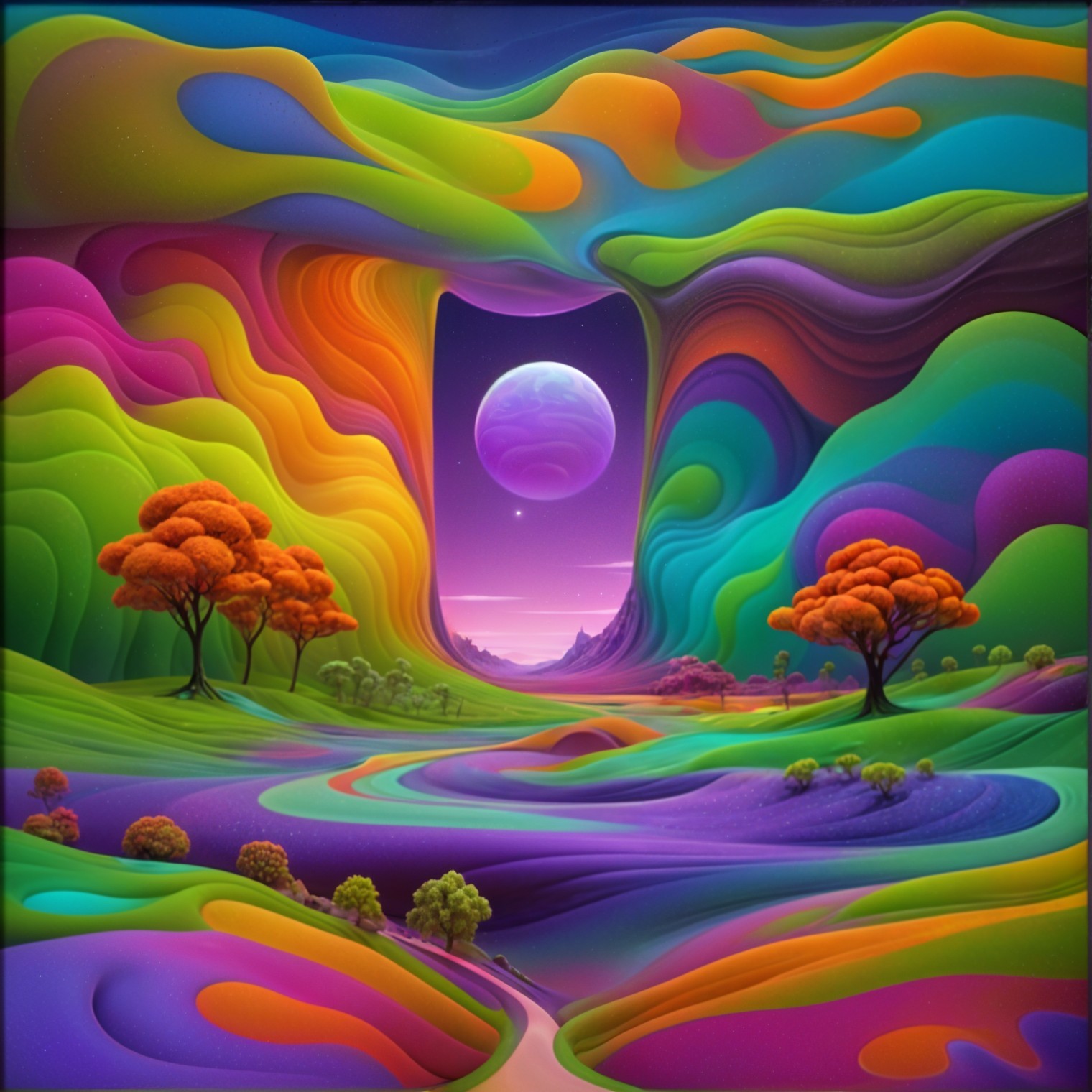 Surreal Landscape with Colorful Hills and Portal
