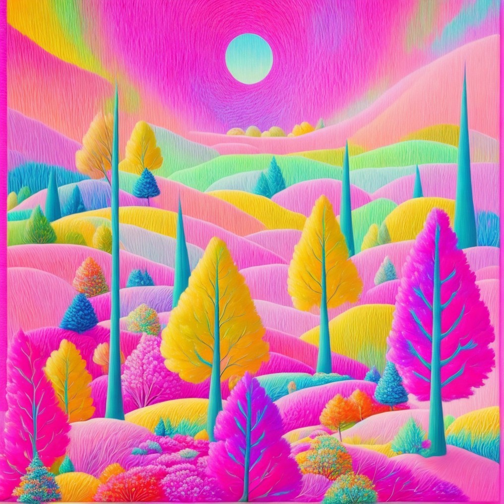 Vibrant Colorful Landscape with Dreamlike Elements
