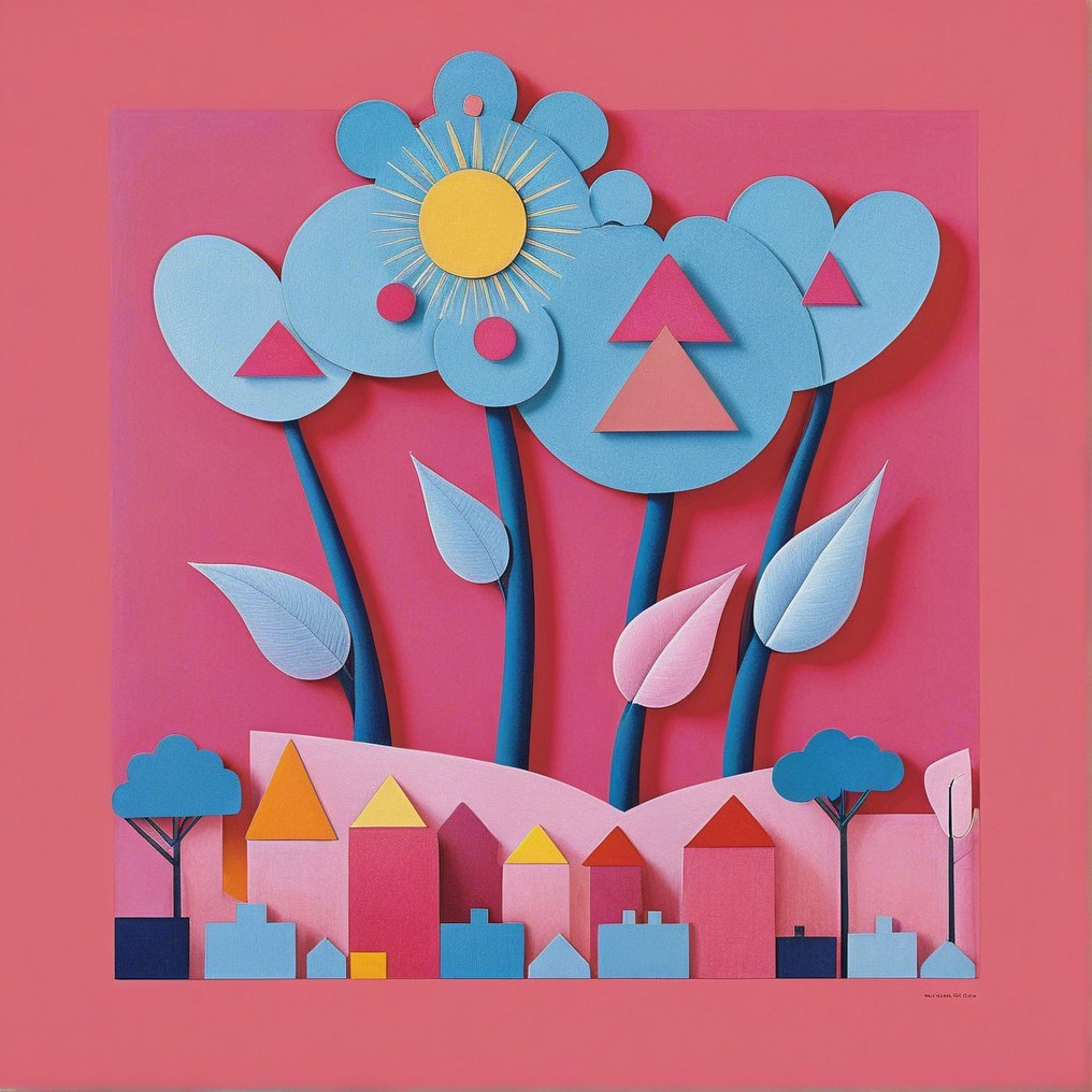 Vibrant Whimsical Landscape with Colorful Shapes