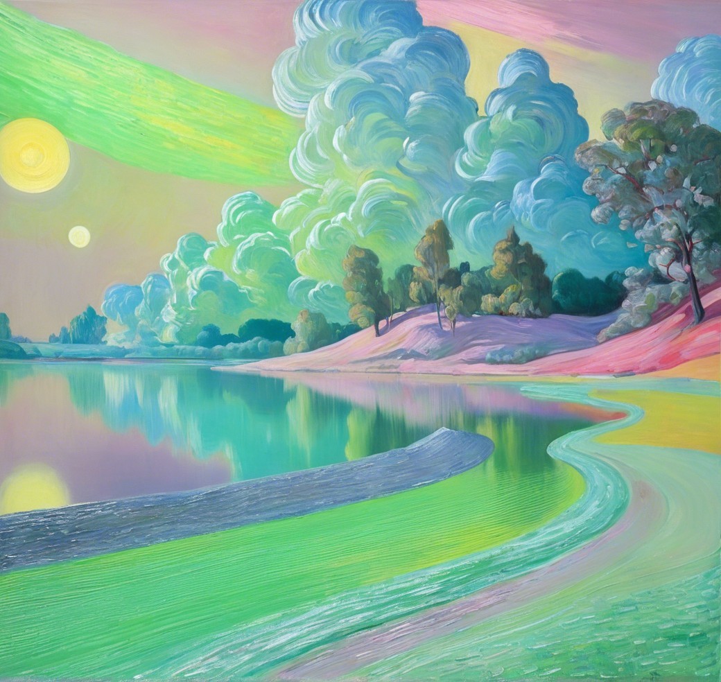 Serene Landscape with Pastel Colors and Tranquil River