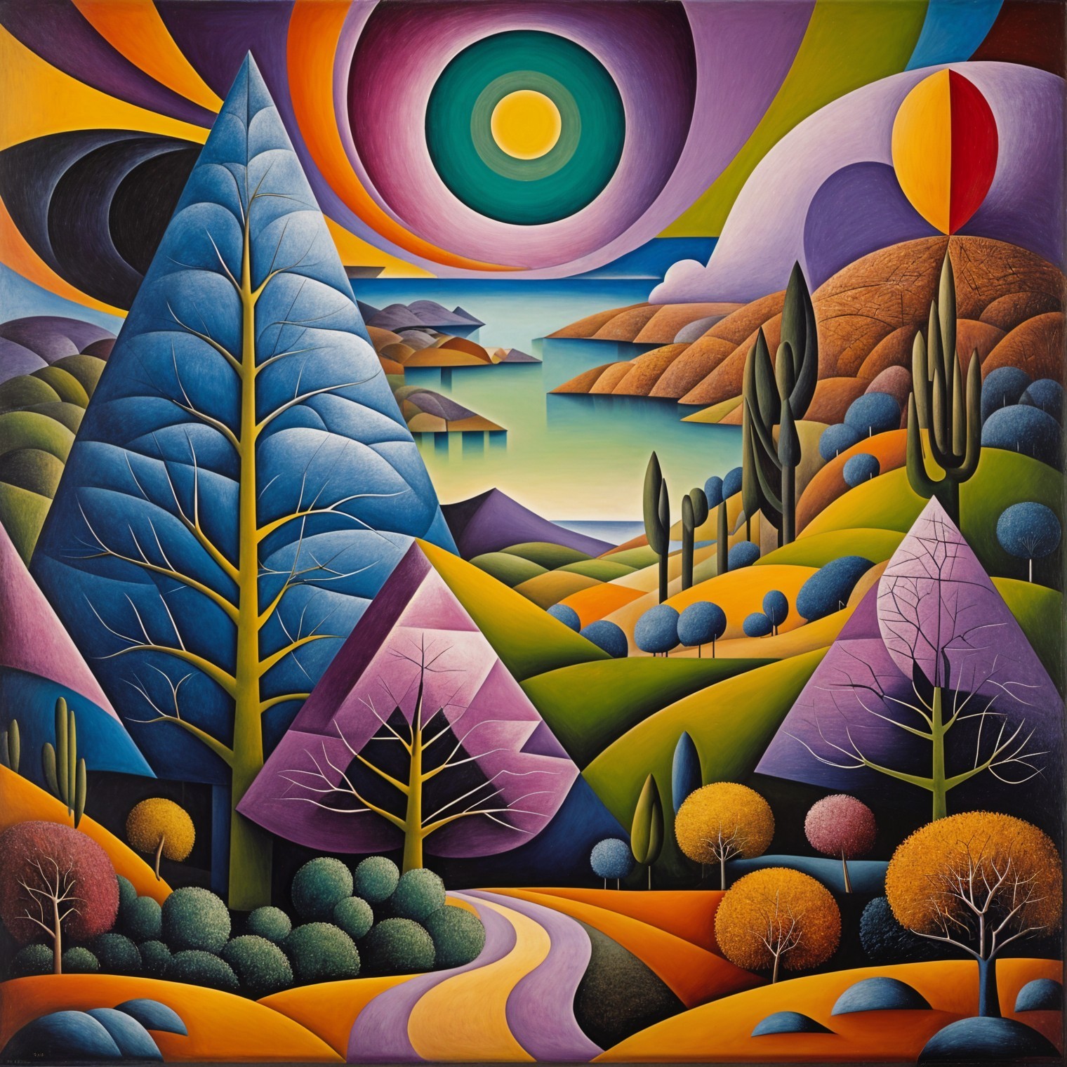 Vibrant Landscape with Mountains and Colorful Trees