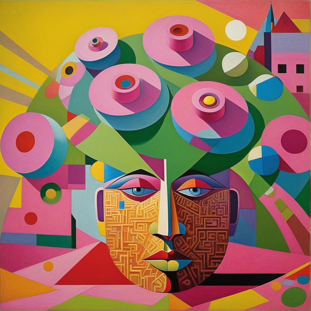 Stylized Face in Geometric Shapes and Bold Colors