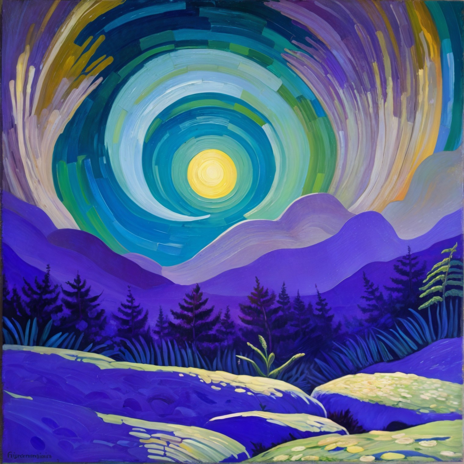 Surreal Landscape with Purple and Blue Hues
