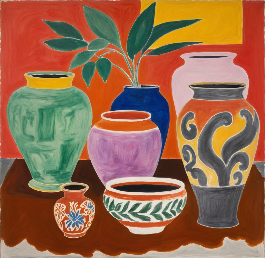 Vibrant Still Life of Colorful Ornamental Vases