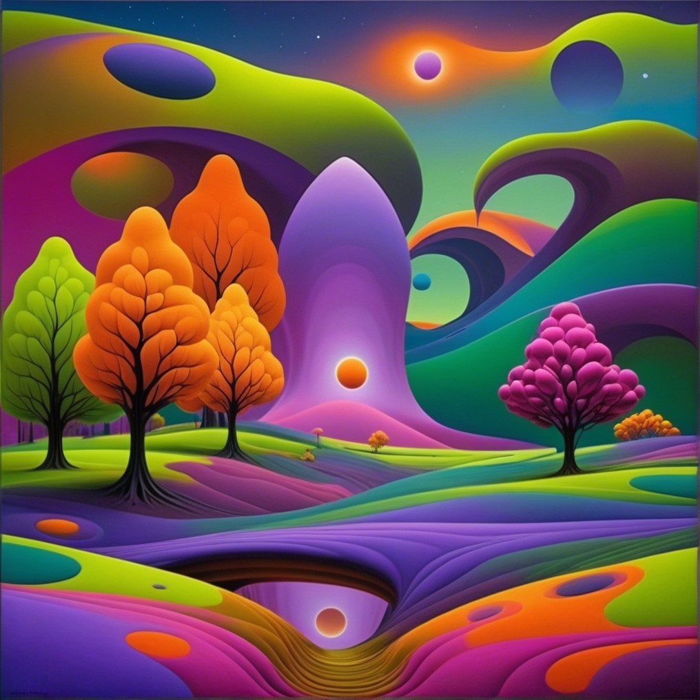 Surreal Landscape with Abstract Forms and Vivid Colors