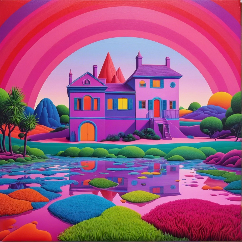 Surreal Landscape with Whimsical Pastel House