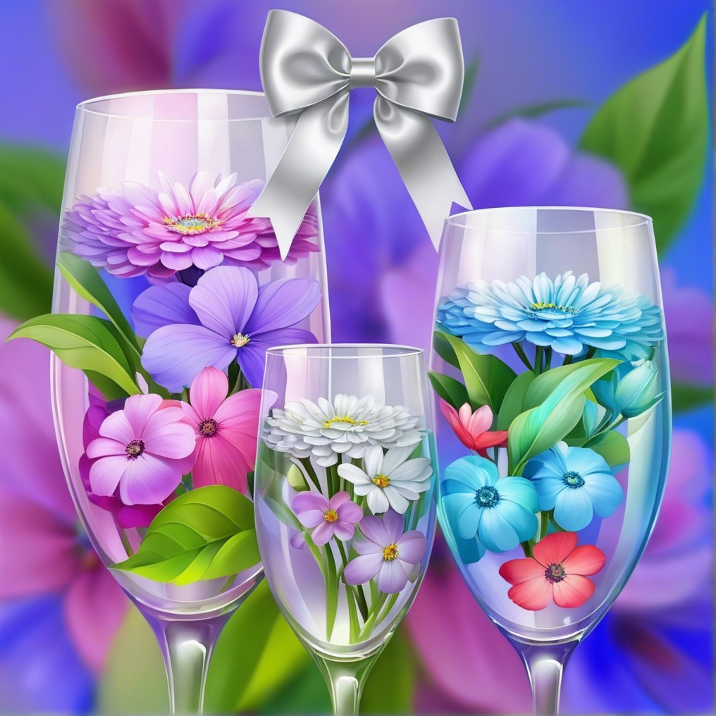 Elegant Glasses with Vibrant Floral Arrangements