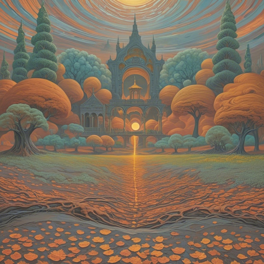 Surreal Landscape with Vibrant Skies and Autumn Trees
