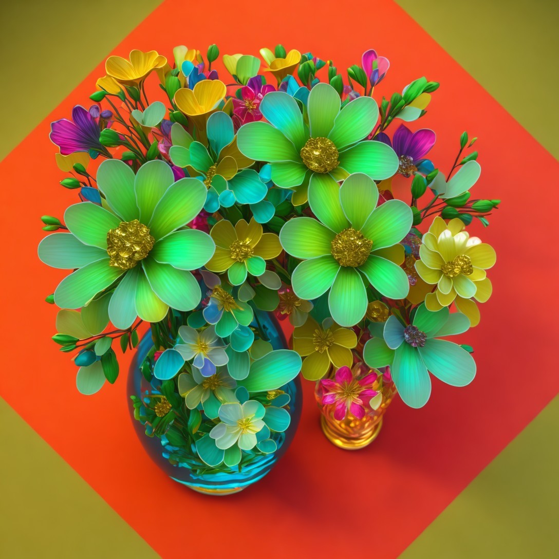 Vibrant Bouquet of Flowers in Clear Vase with Background