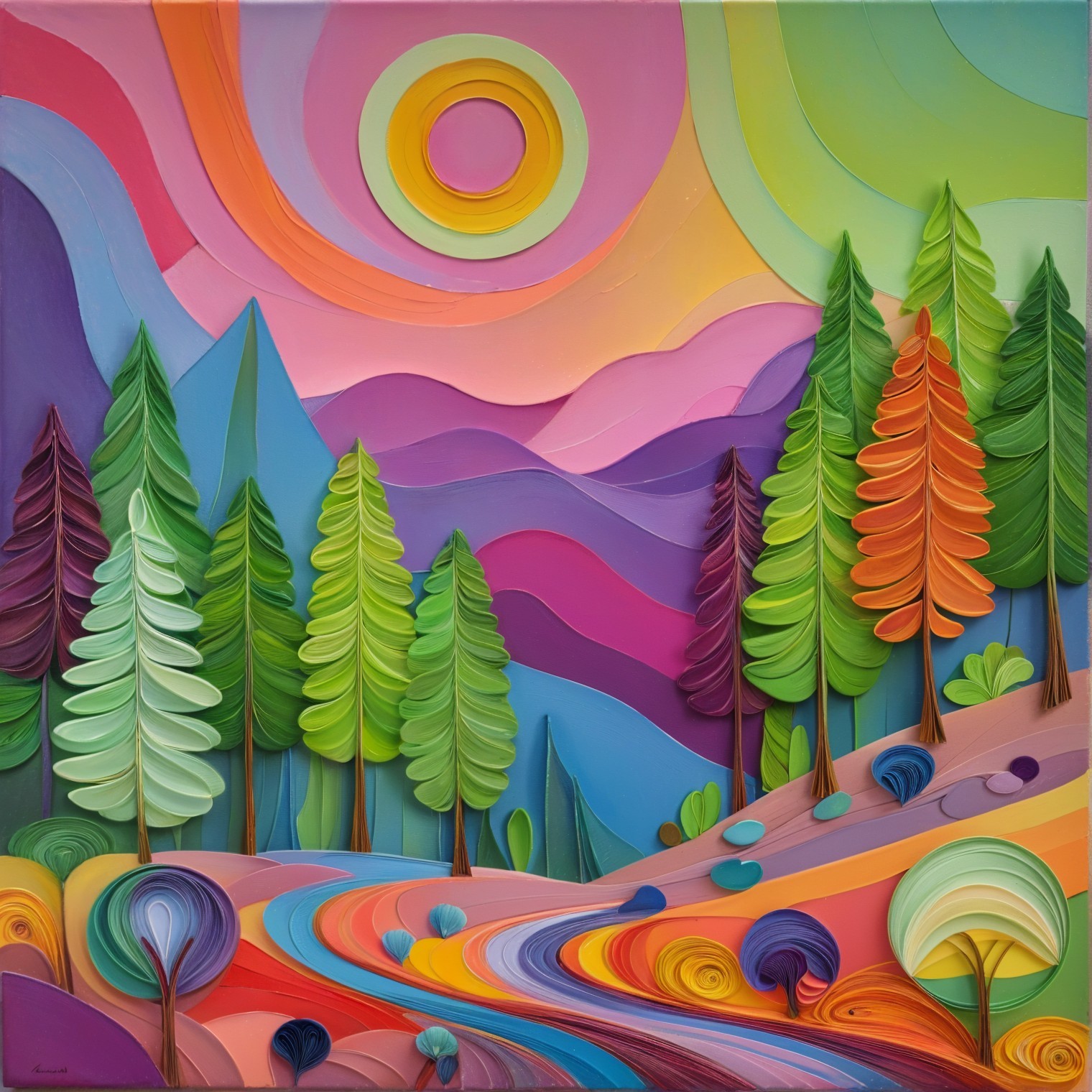 Vibrant Landscape with Colorful Trees and Mountains