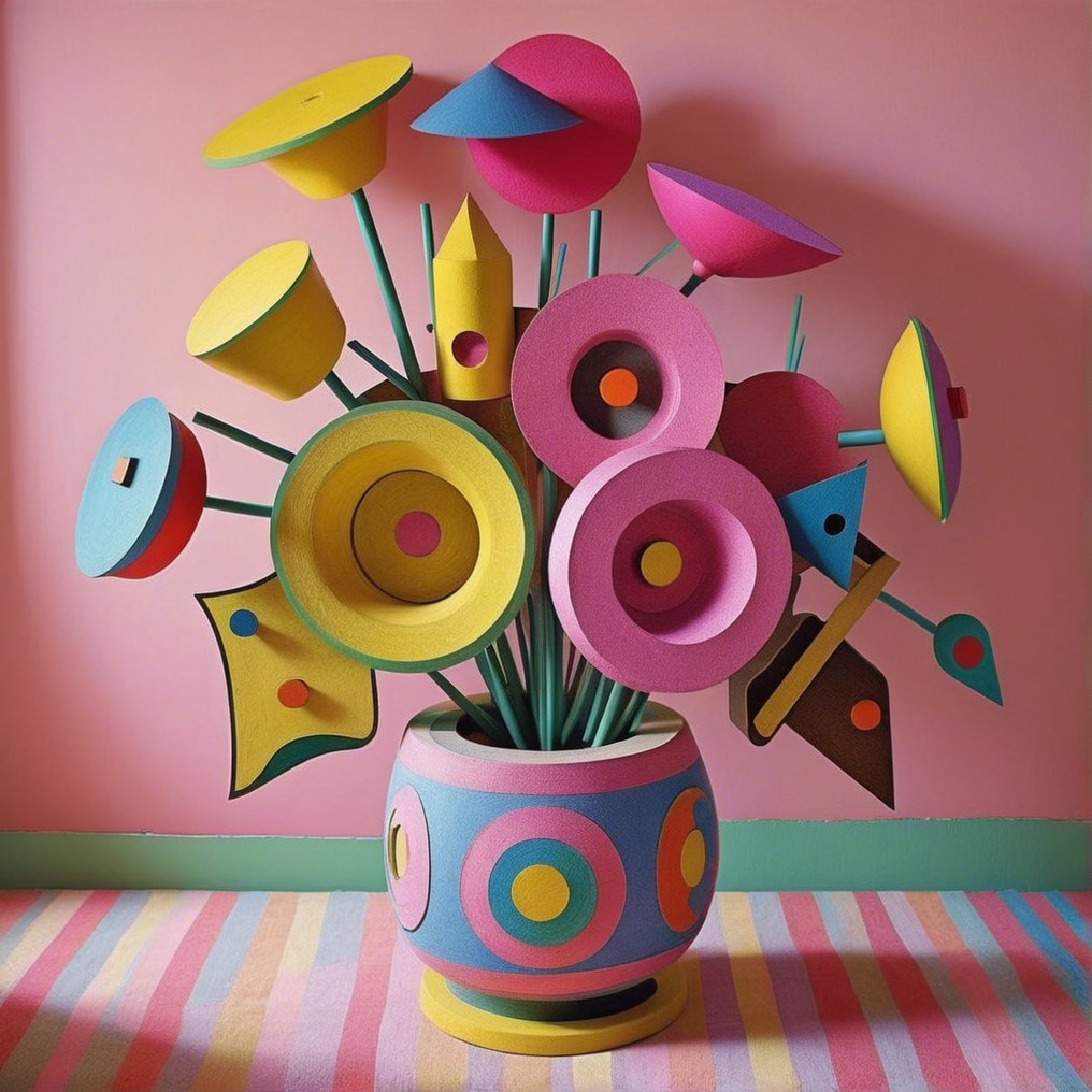 Colorful Geometric Flower Arrangement in Playful Pot
