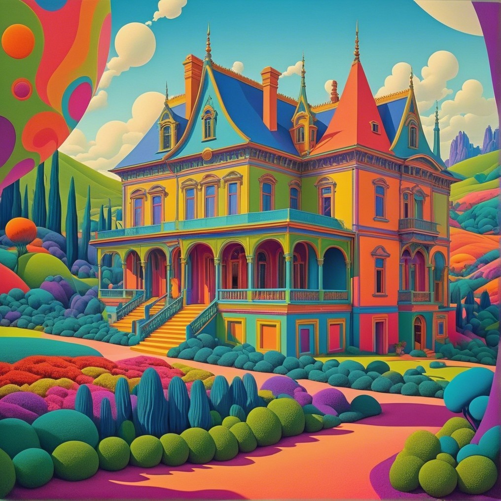 Vibrant Mansion in a Colorful Surreal Landscape
