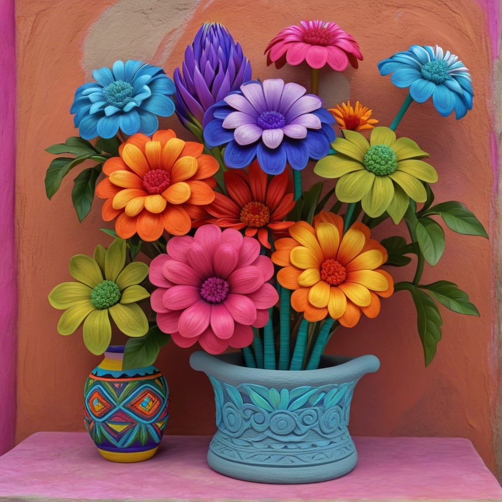Vibrant Flower Bouquet in Ornate Blue Pot Display