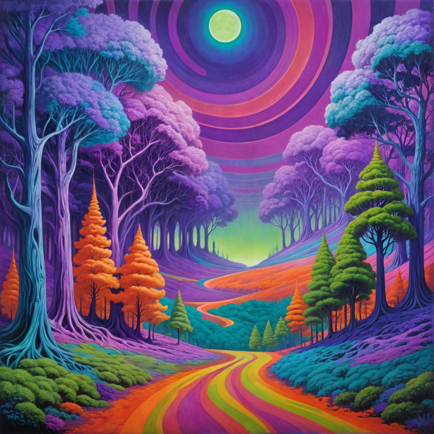 Surreal Landscape with Oversized Colorful Trees