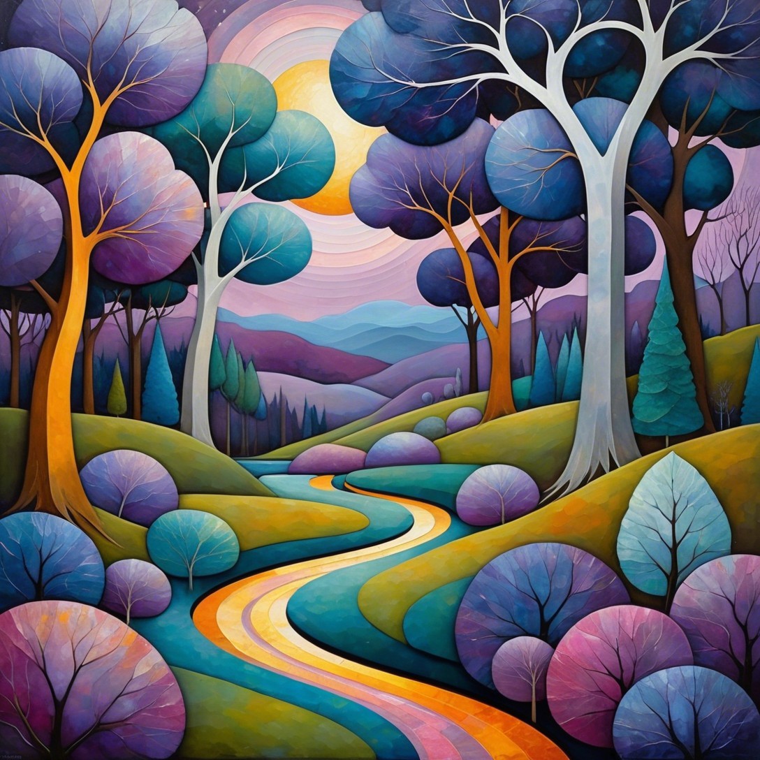 Surreal Landscape with Colorful Trees and River