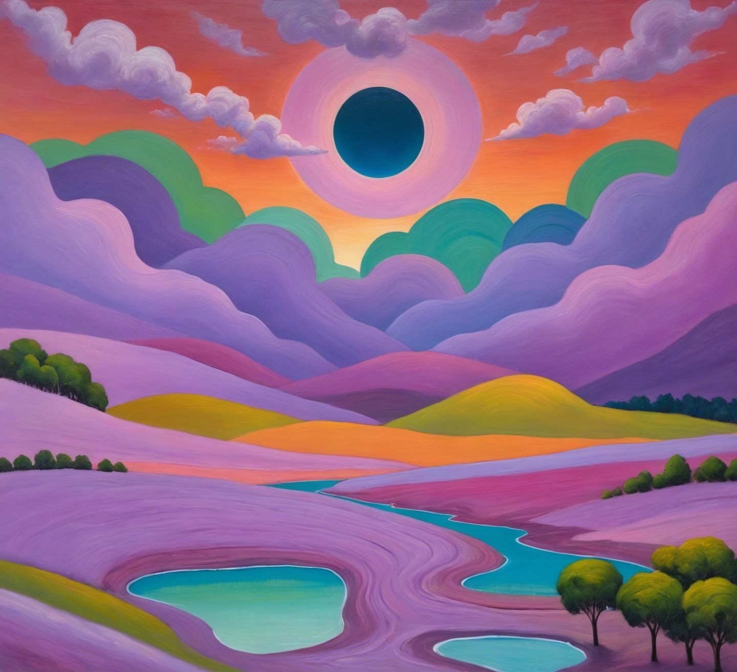 Surreal Oil Painting of Twilight Lavender Fields