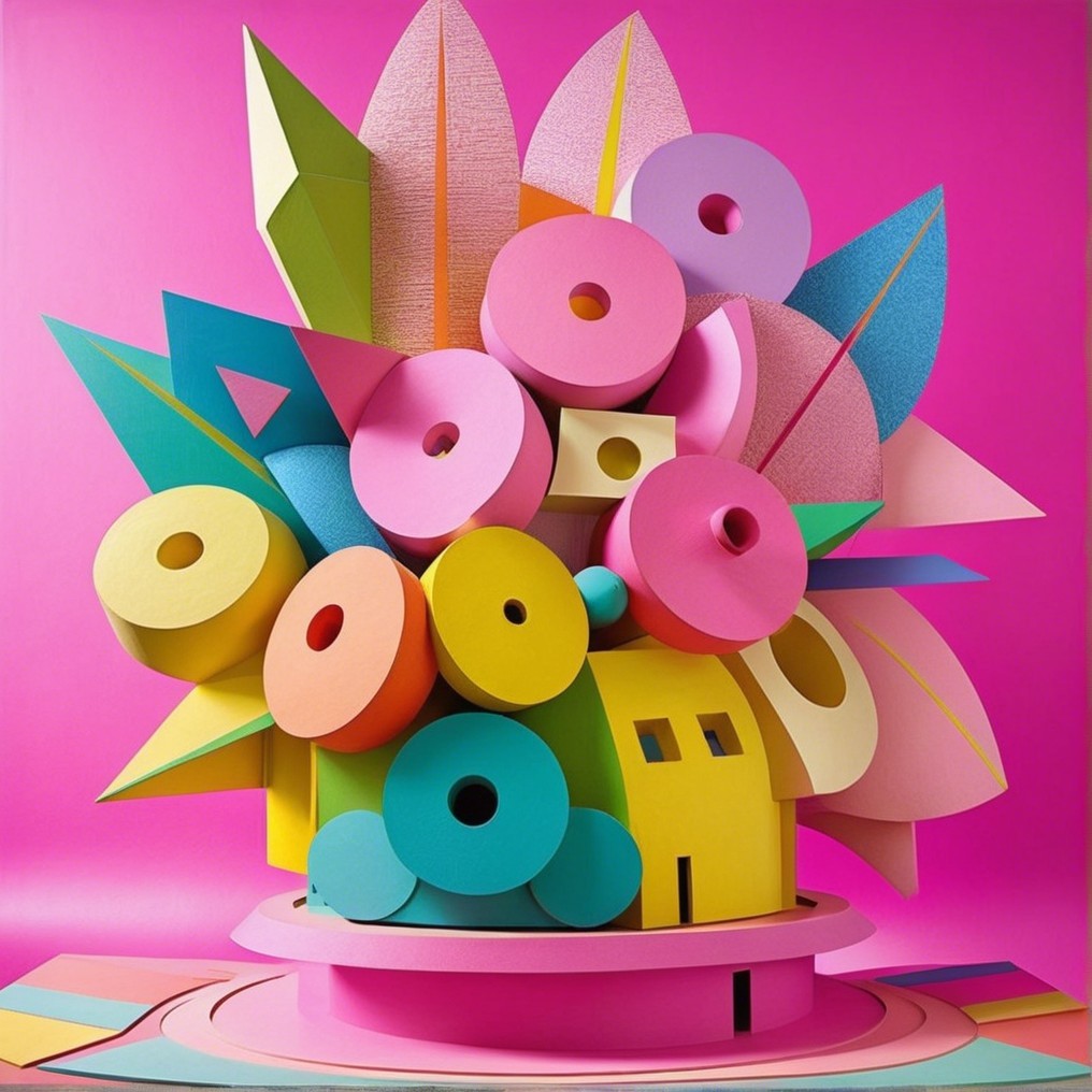 Oversized Colorful Geometric Shapes on Pink Background