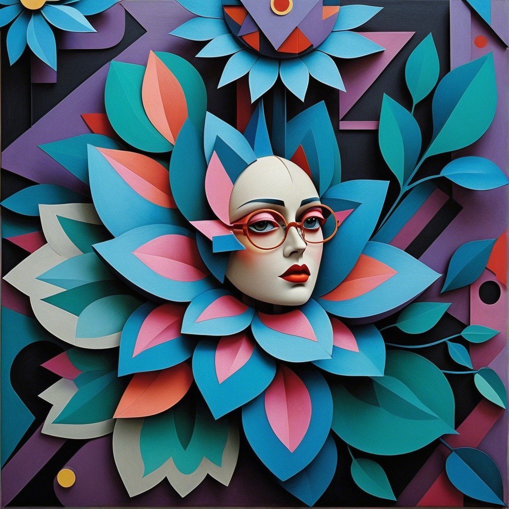Stylized Female Face with Vibrant Floral Surroundings