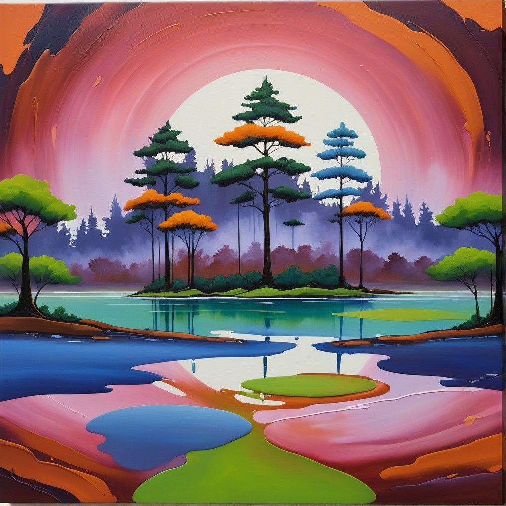 Vibrant Landscape with Tranquil Lake and Sunset Reflections