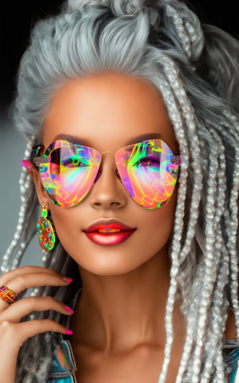 Stylish Individual with Silver Hair and Heart Sunglasses