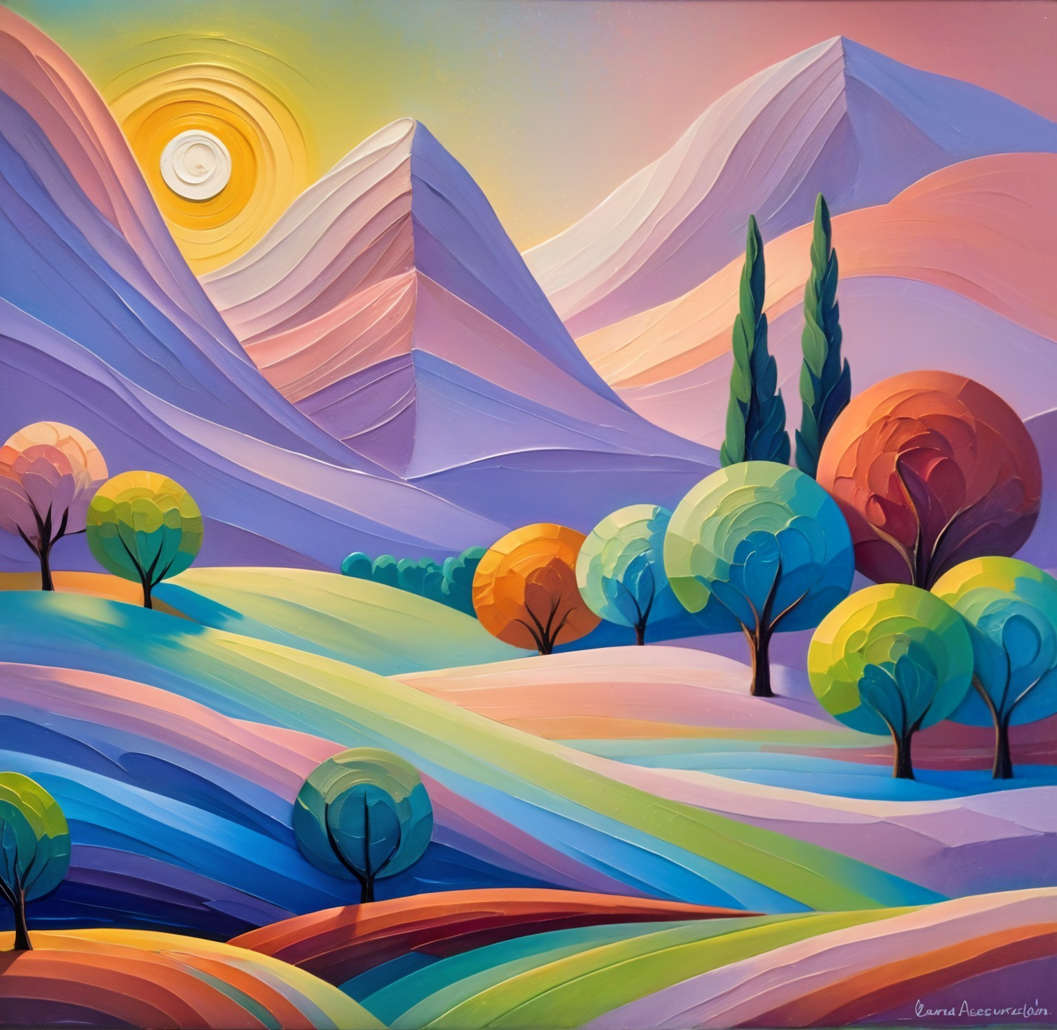 Vibrant Landscape with Colorful Trees and Mountains
