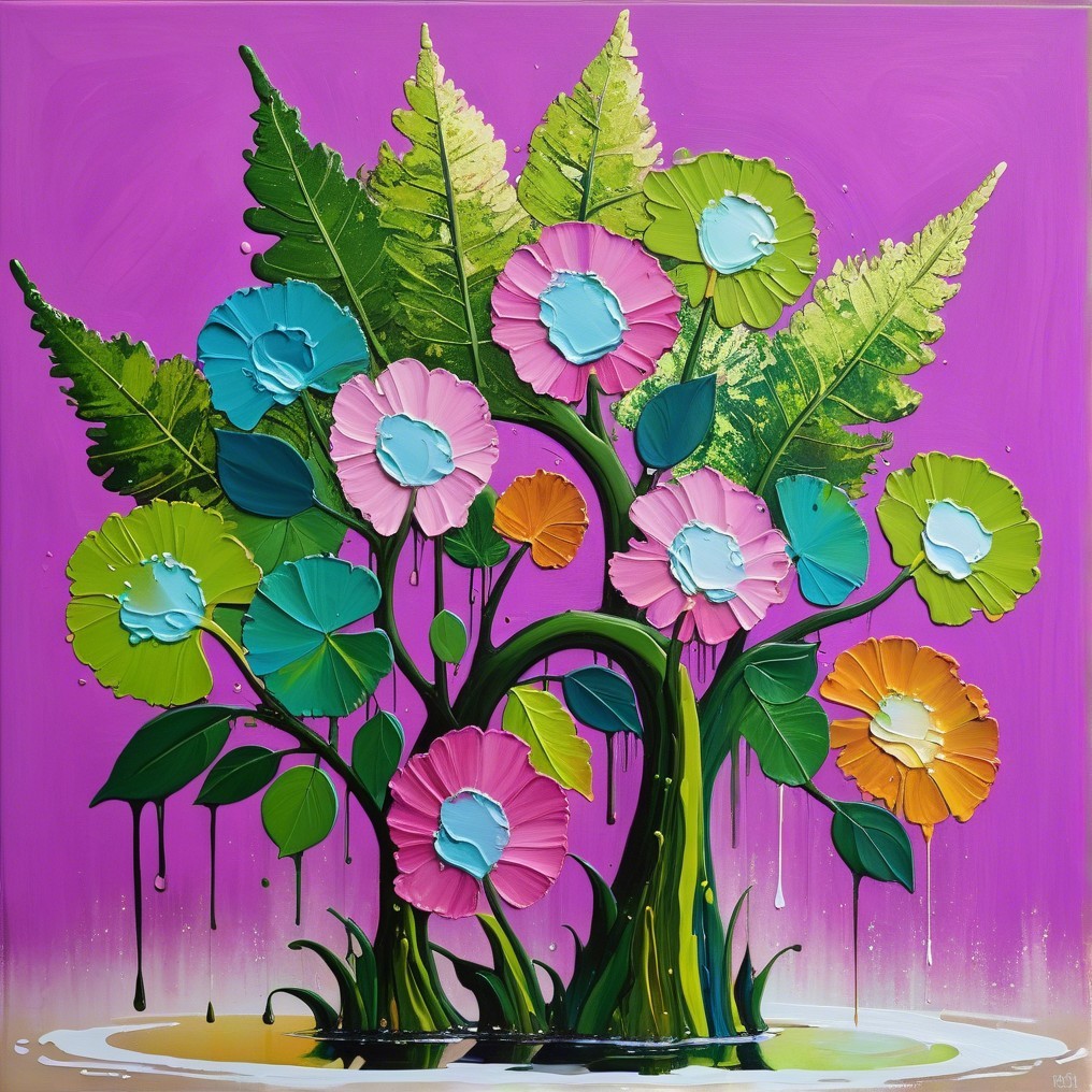 Vibrant Artwork of Colorful Tree with Flowers