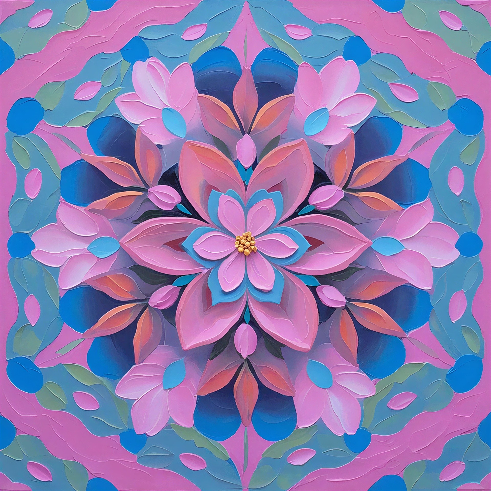 Vibrant Floral Mandala in Impasto Digital Painting