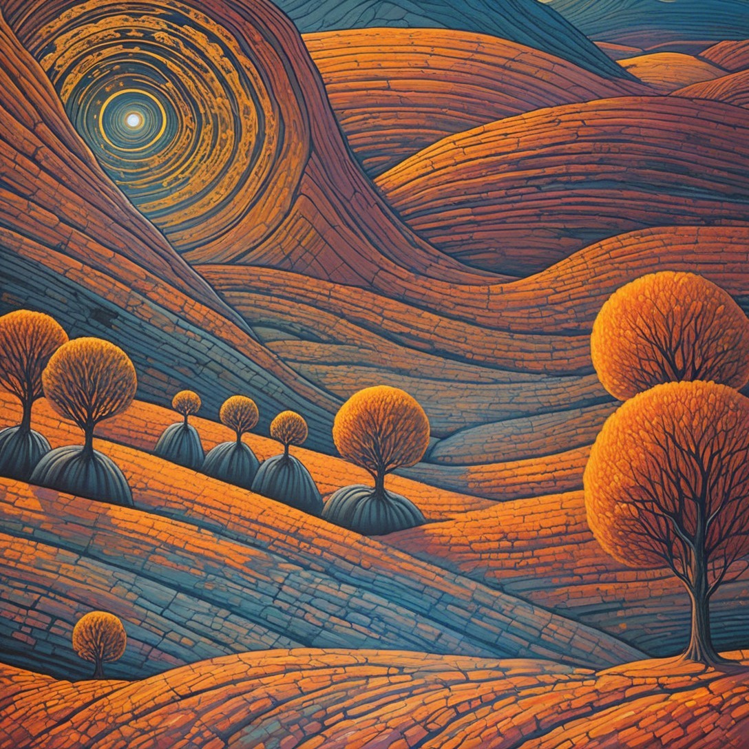 Vibrant Landscape with Colorful Hills and Trees