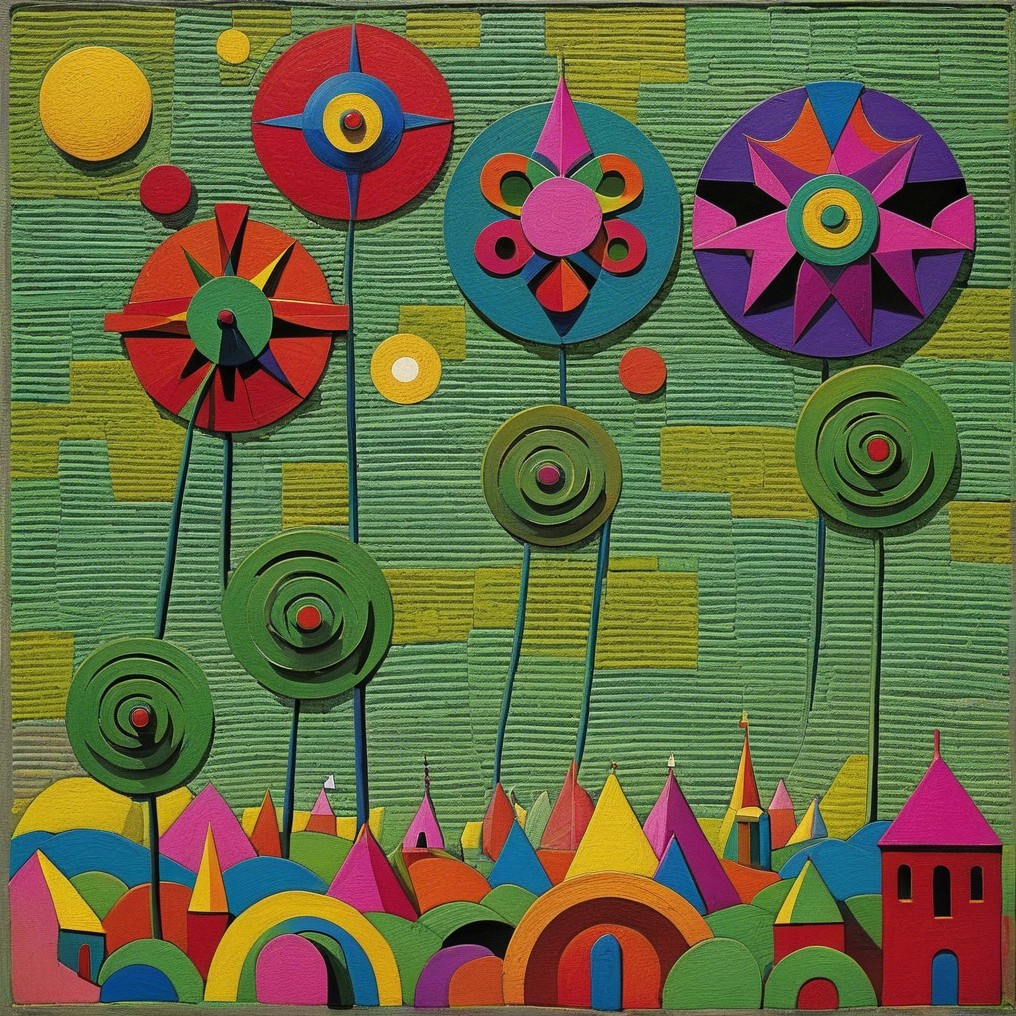 Vibrant Abstract Landscape with Bold Colors and Shapes